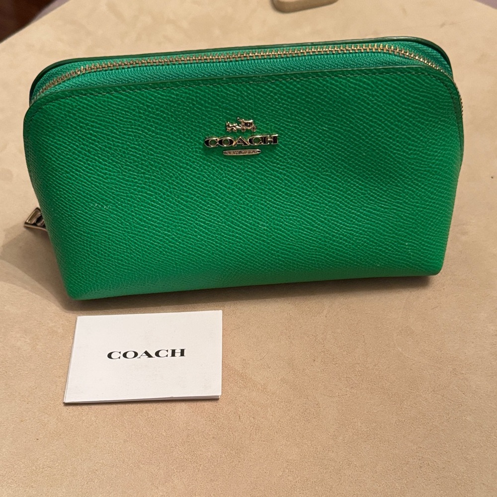 Coach Emerald Leather makeup Pouch with Gold Accents